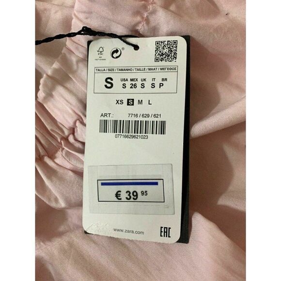 Zara New Womens Solid Baby Pink Off Shoulder Long Sleeve Top Cotton Medium - Picture 7 of 8